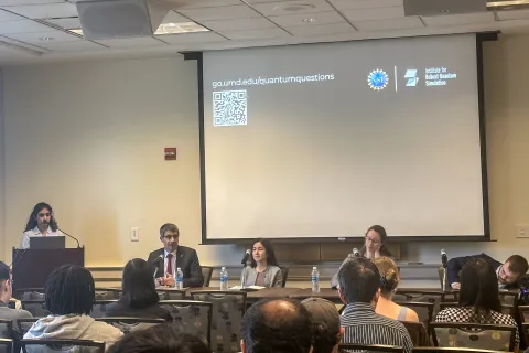 Panelists discuss quantum policy and research at a World Quantum Day 2025 event hosted by the NSF Quantum Leap Challenge Institute for Robust Quantum Simulation.