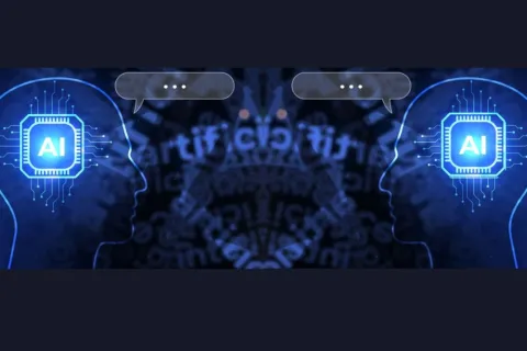 Graphic of two AI Agents chatting with each other.