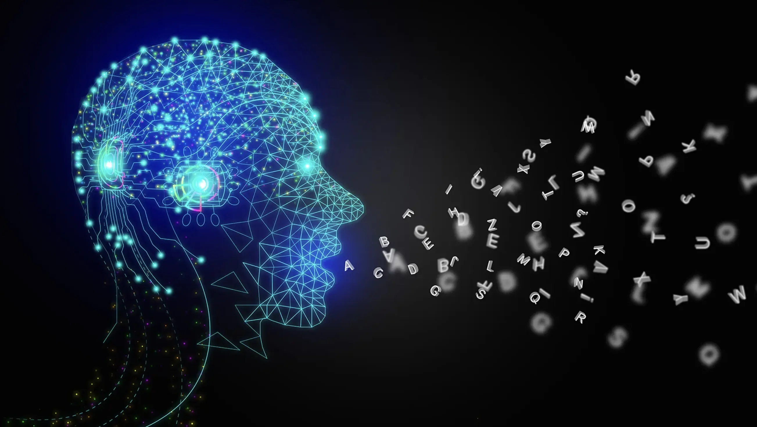 Image of a head projecting out letters.