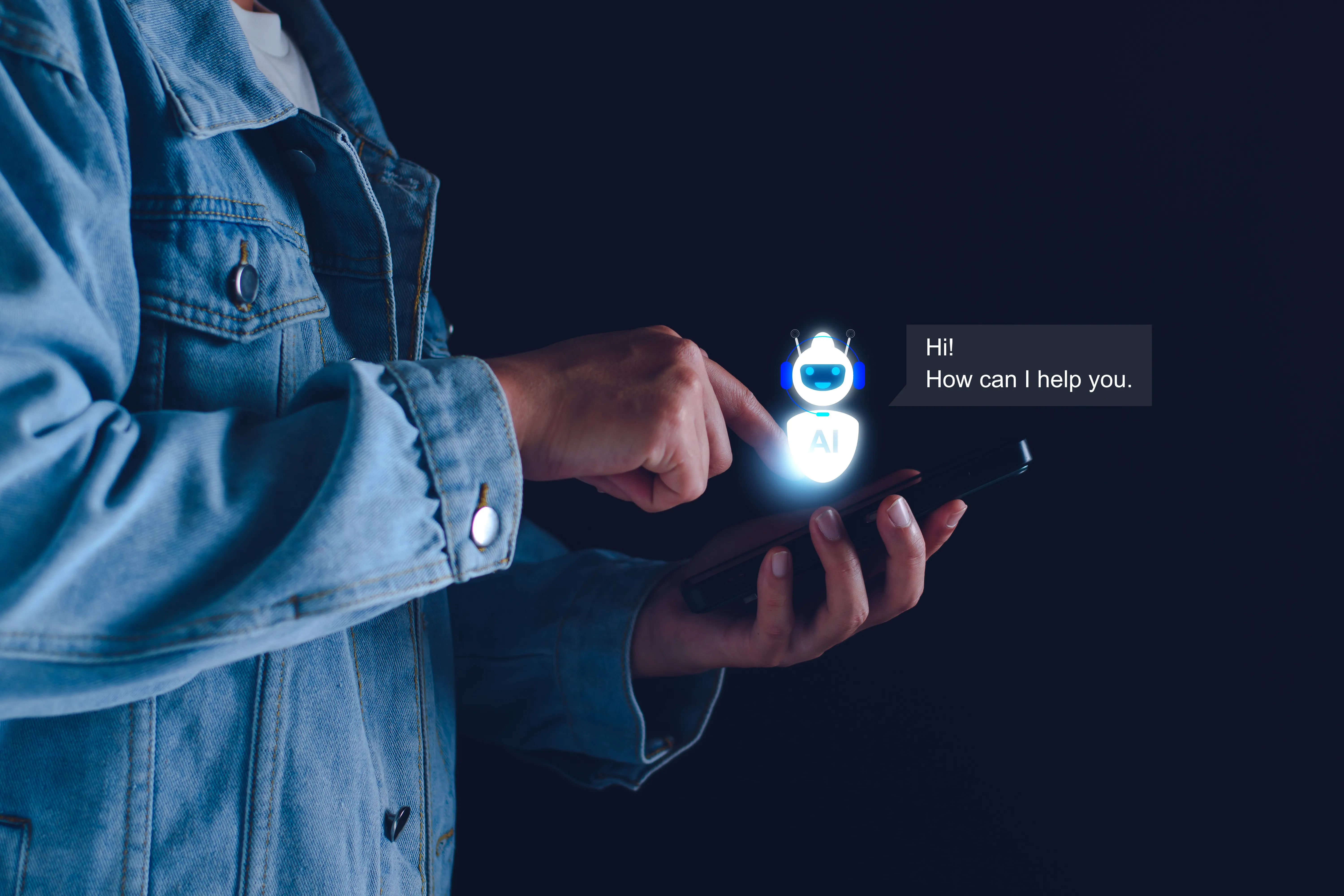 A person calls up a chatbot on their smartphone.