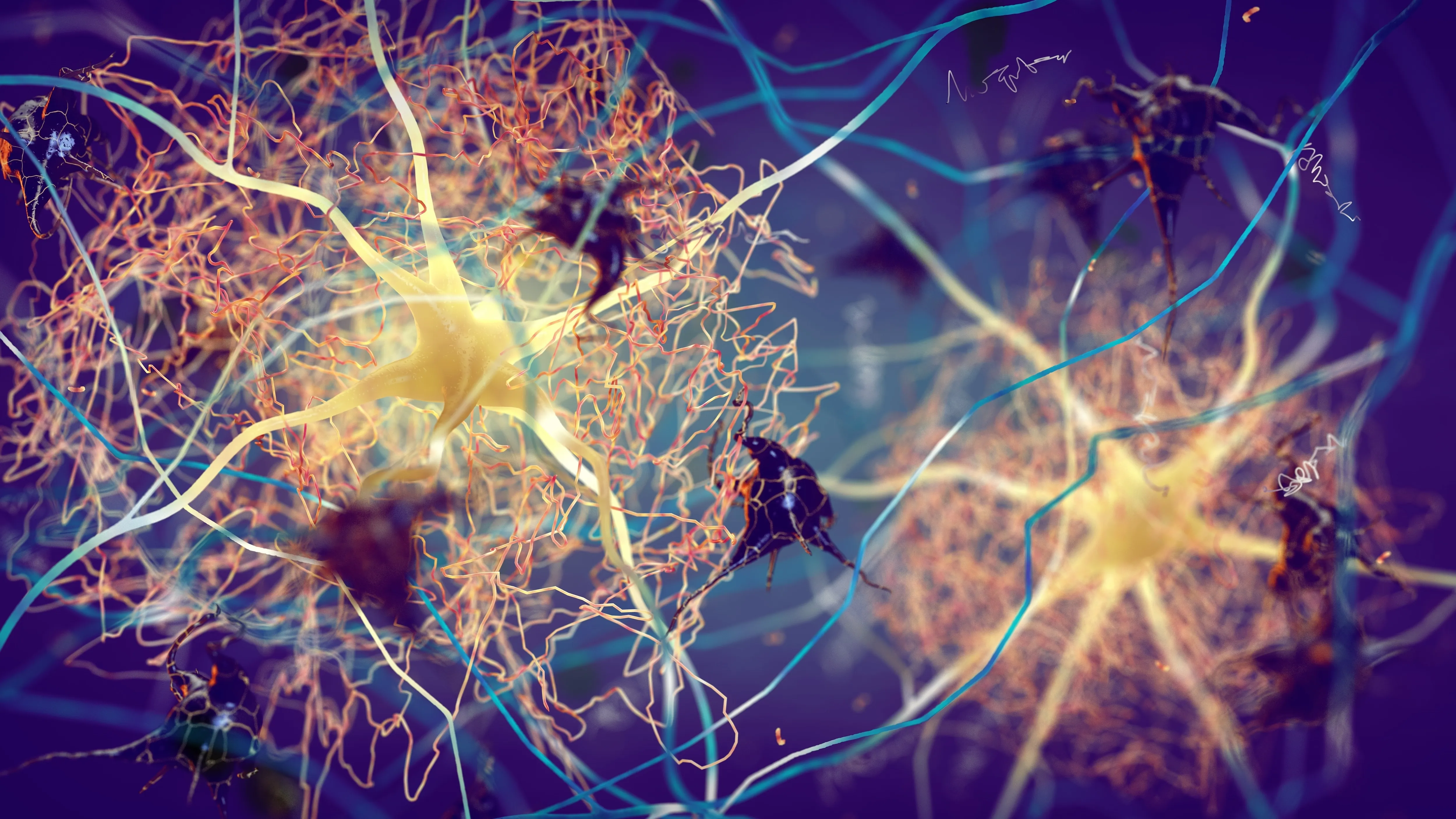 graphic showing glowing, colourful neurons
