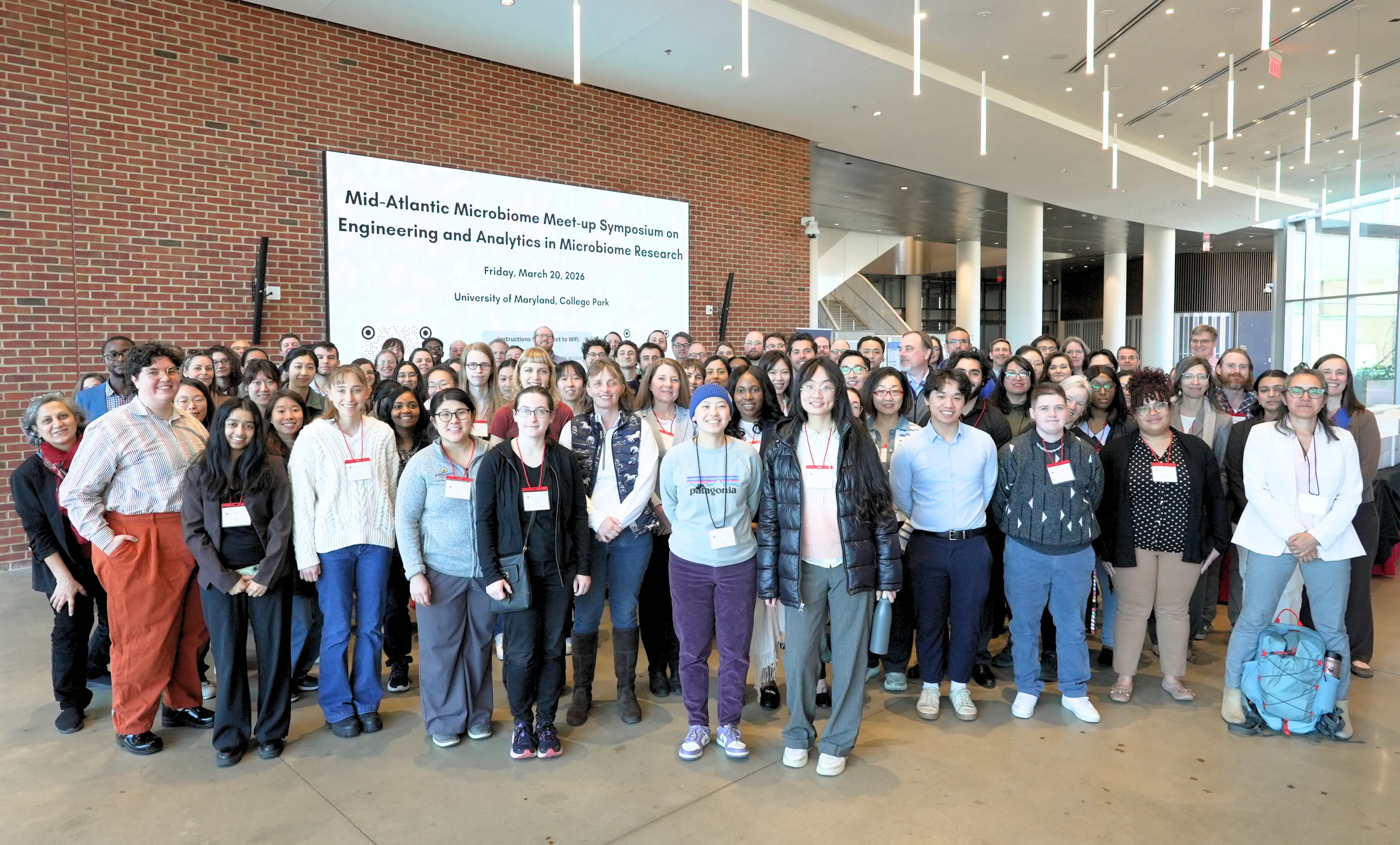 Group photo of attendees at the 10th annual Mid-Atlantic Microbiome Meet-up, held at the University of Maryland on March 20.