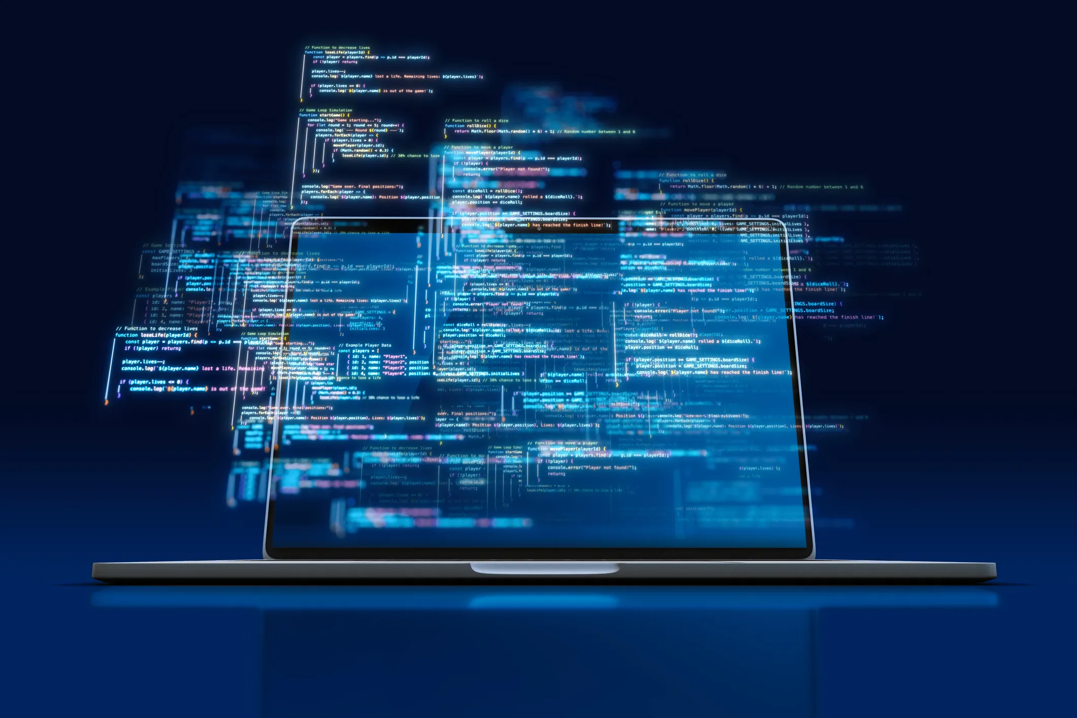 Laptop with programming code on its screen